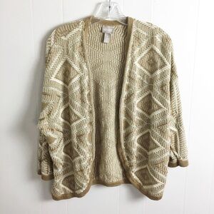 Chicos Open Cardigan Sweater Size 2 Large Brown Metallic Shrug